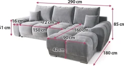 Ecksofa NUBES L-Form mit Schlaffunktion, Eckcouch mit Bettkasten Samtstoff