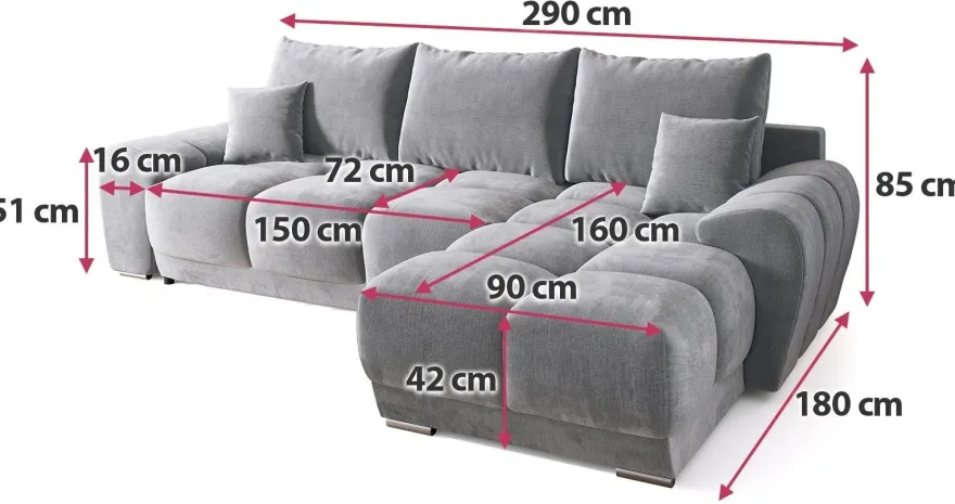 Ecksofa NUBES L-Form mit Schlaffunktion, Eckcouch mit Bettkasten Samtstoff