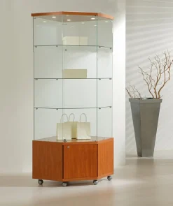 Eckvitrine Glas Vitrine SV mit Unterschrank abschließbar stehend kirschbaum