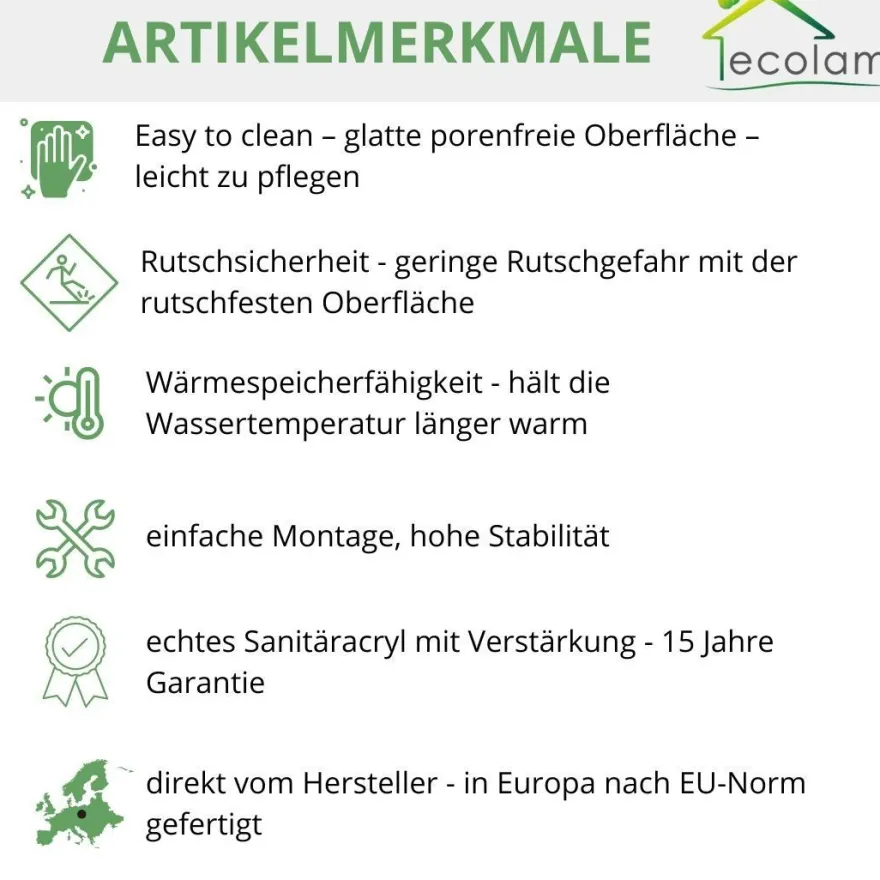 ECOLAM Badewanne 140x140 Irma Acrylwanne Eckwanne Wanne Schürze Siphon Viega GRATIS