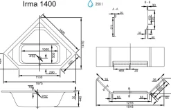 ECOLAM Badewanne 140x140 Irma Acrylwanne Eckwanne Wanne Schürze Siphon Viega GRATIS