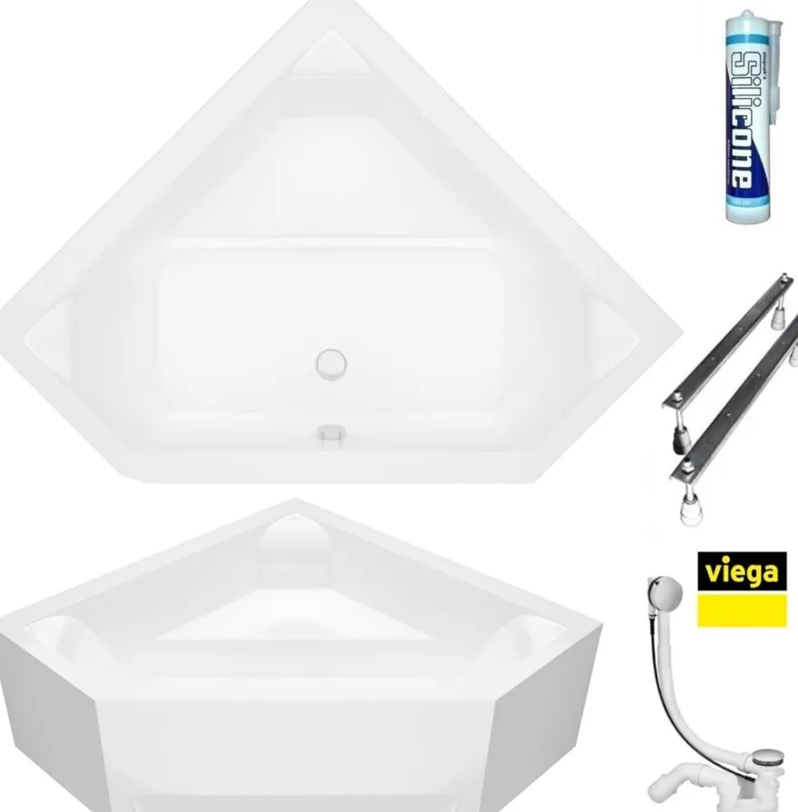 ECOLAM Badewanne 140x140 Irma Acrylwanne Eckwanne Wanne Schürze Siphon Viega GRATIS