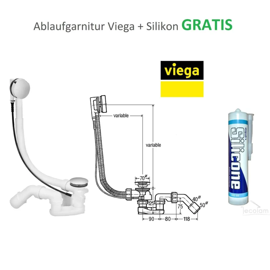 ECOLAM Badewanne 140x140 Irma Acrylwanne Eckwanne Wanne Schürze Siphon Viega GRATIS