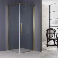 ECOLAM Duschkabine 90x90 200 cm Fresh gold golden Viereck Duschabtrennung Klarglas