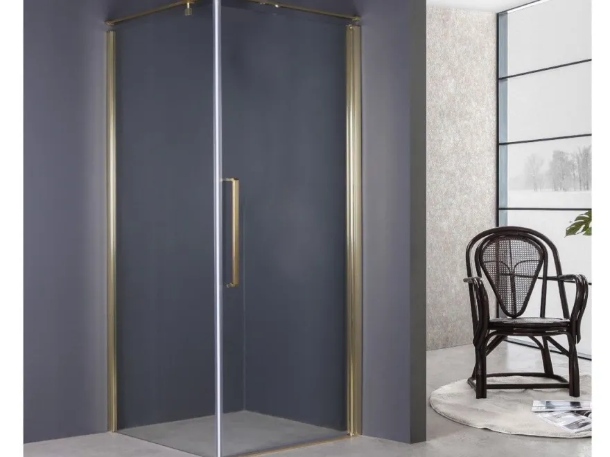 ECOLAM Duschkabine 90x90 200 cm Fresh gold golden Viereck Duschabtrennung Klarglas