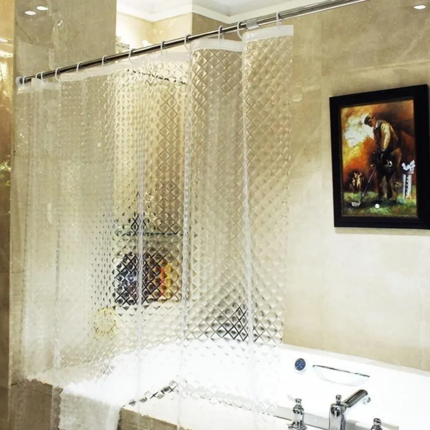 Ecooe 3D Rhombus Transparenter Duschvorhang 240x200cm Anti-Schimmel Eva-Material