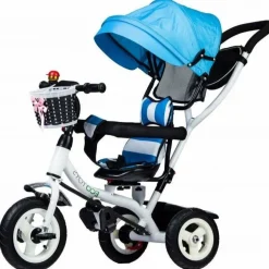 Ecotoys Dreirad mit Dach und Führungsstange blau