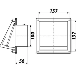 Edelstahl Ablufthaube mit Rückstauklappe 150x150-180x180mm Anschluss Ø100-150mm