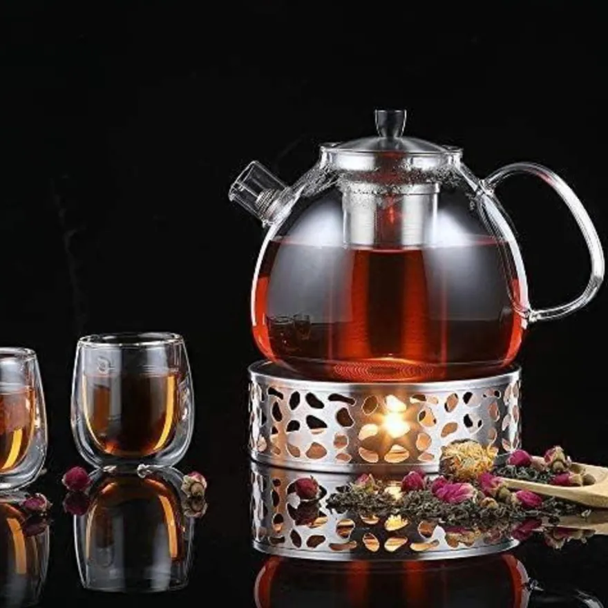 Edelstahl Stövchen Teewärmer Kaffeewärmer mit Teelichthalter-Silber