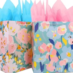 Edunass Papiertüten Groß Geschenktüten mit Henkel & Seidenpapier, Multi-Blume