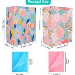 Edunass Papiertüten Groß Geschenktüten mit Henkel & Seidenpapier, Multi-Blume