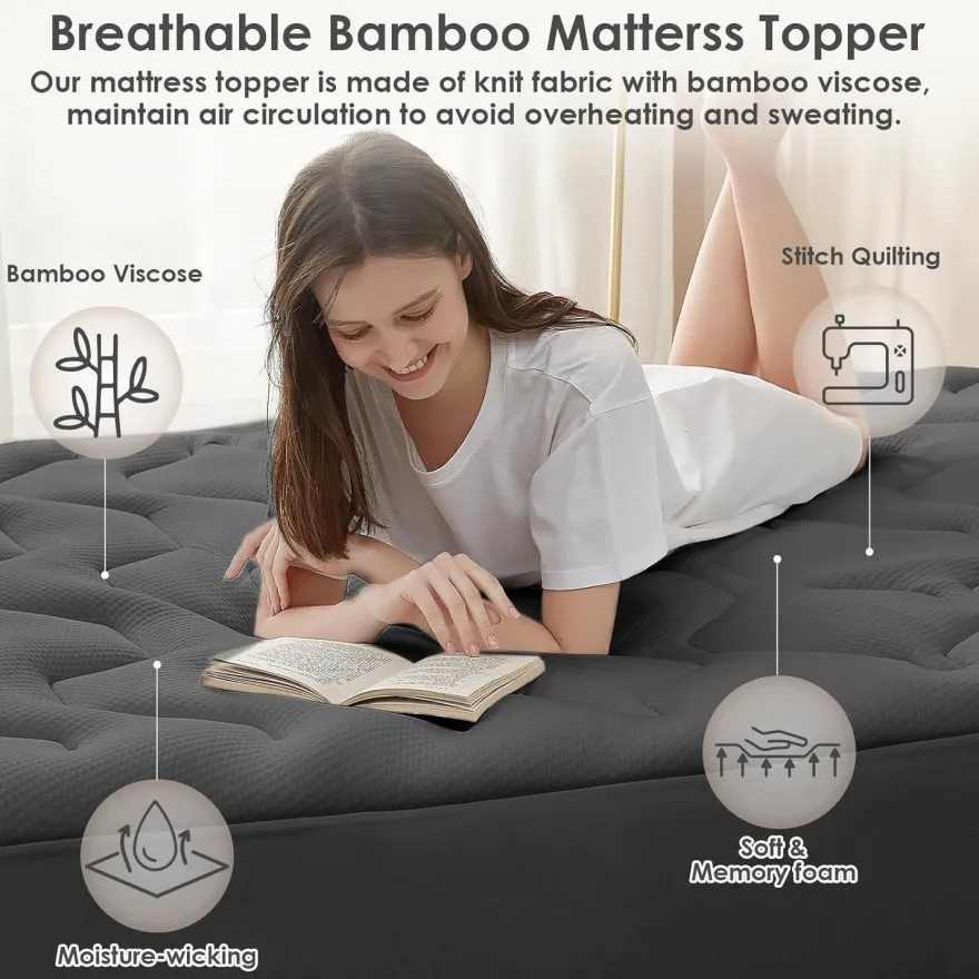 Eheyciga Gel Topper 135x190cm Memory Foam Matratzentopper, Dunkelgrau, 3cm