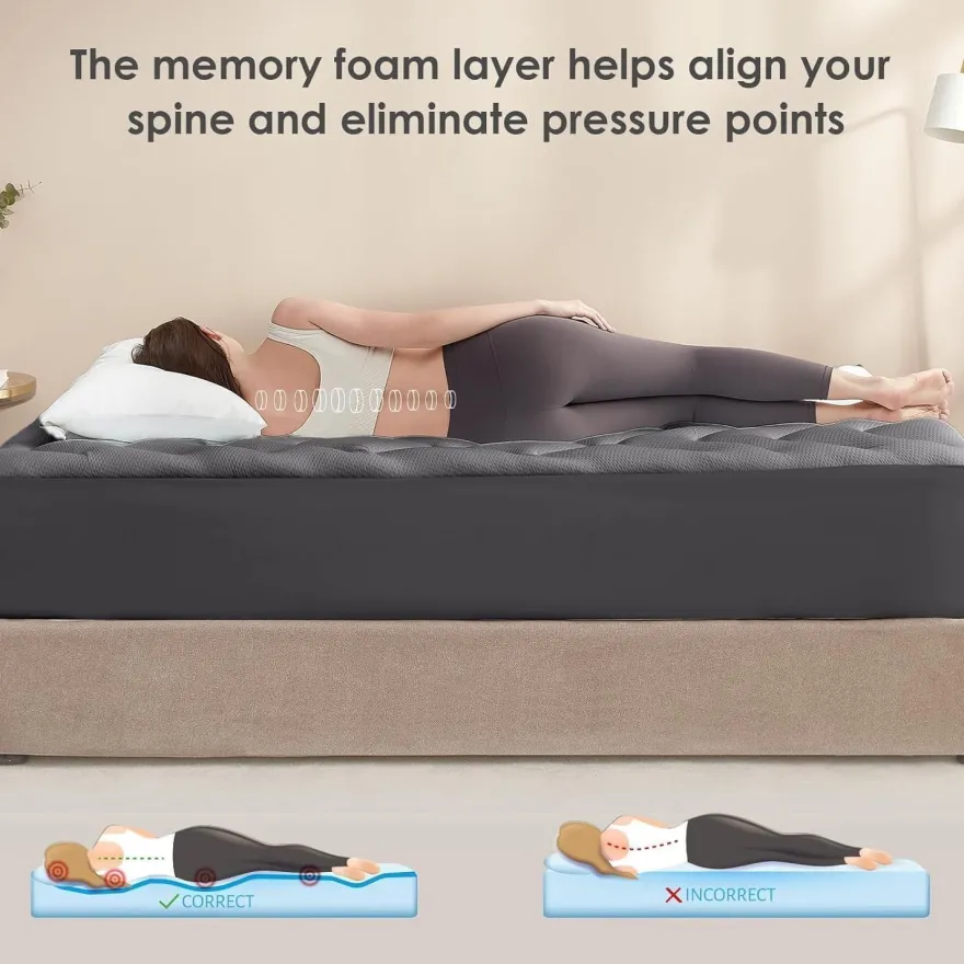 Eheyciga Gel Topper 135x190cm Memory Foam Matratzentopper, Dunkelgrau, 3cm