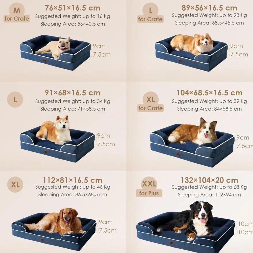 Eheyciga Orthopädisches Hundebett XXL (132x104cm) aus Memory Foam, waschbar