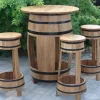 Eichen Fasstisch + 4 Hocker SET Holz Fass Haus Gartendeko Gartenmöbel Garten Tisch