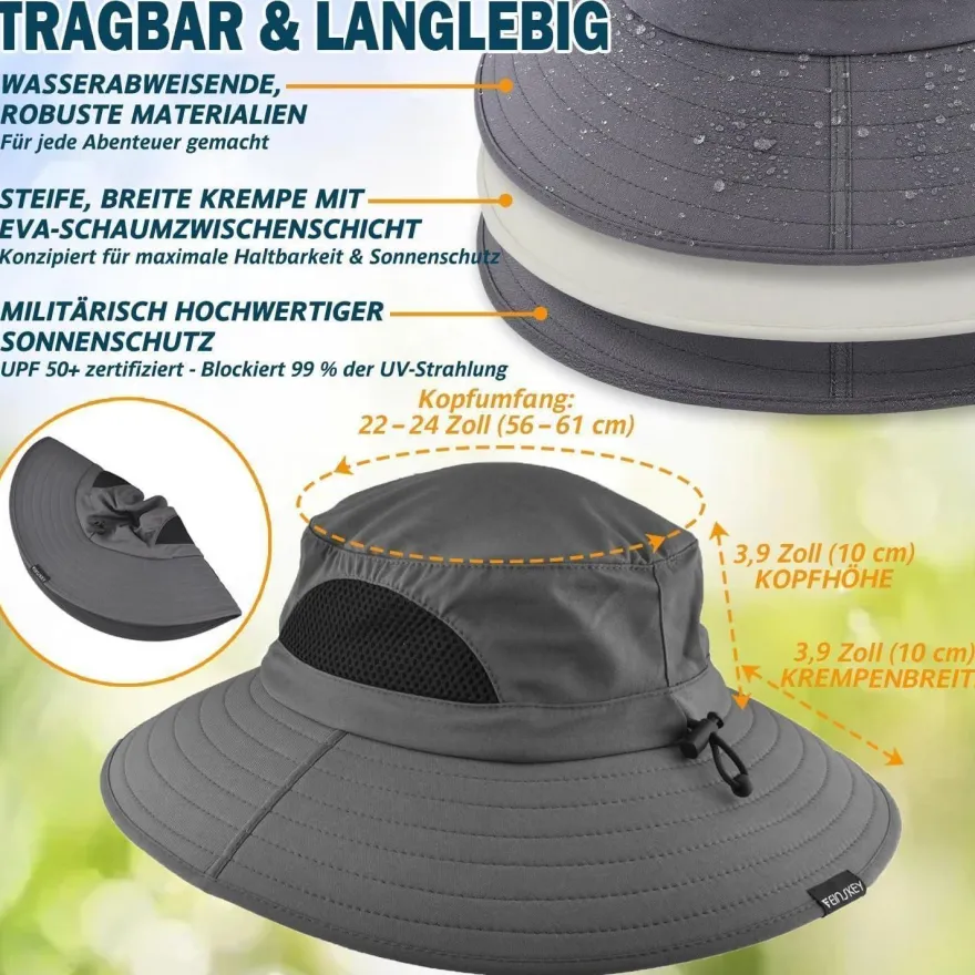 Einskey Sonnenhut Herren, UPF 50+ UV-Schutz, faltbar, atmungsaktiv, mit breiter