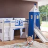 Einzelbett Alex Buche massiv 90x200 cm Weiß lackiert mit Stoff-Set und Rutsche