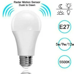 E27 LED Motion Sensor Light Bulb 3-Pack | Radar Detection 5W-12W Energy-Saving Auto