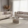 Elegante Sofagarnitur Creme Gold 2 Sofas und Couchtisch