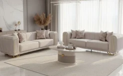 Elegante Sofagarnitur Creme Gold 2 Sofas und Couchtisch
