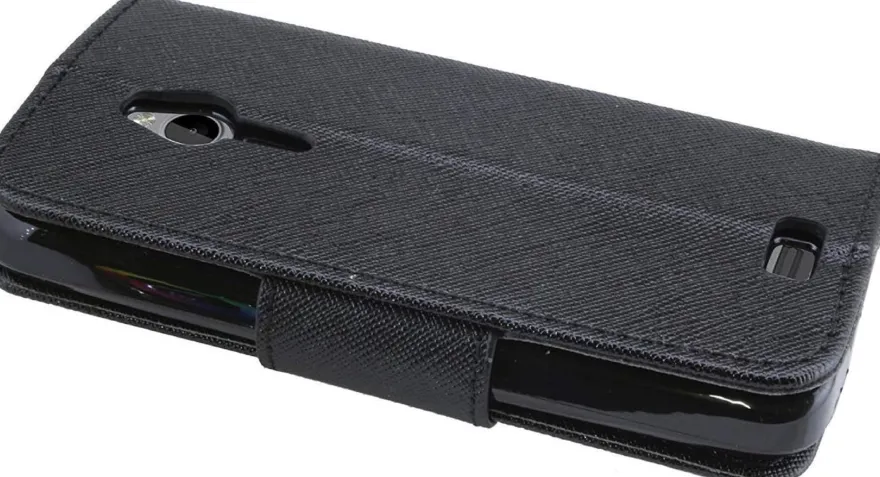 Elegantes Taschenetui kompatibel mit Nokia 230 aus schwarzem Leder im optischen