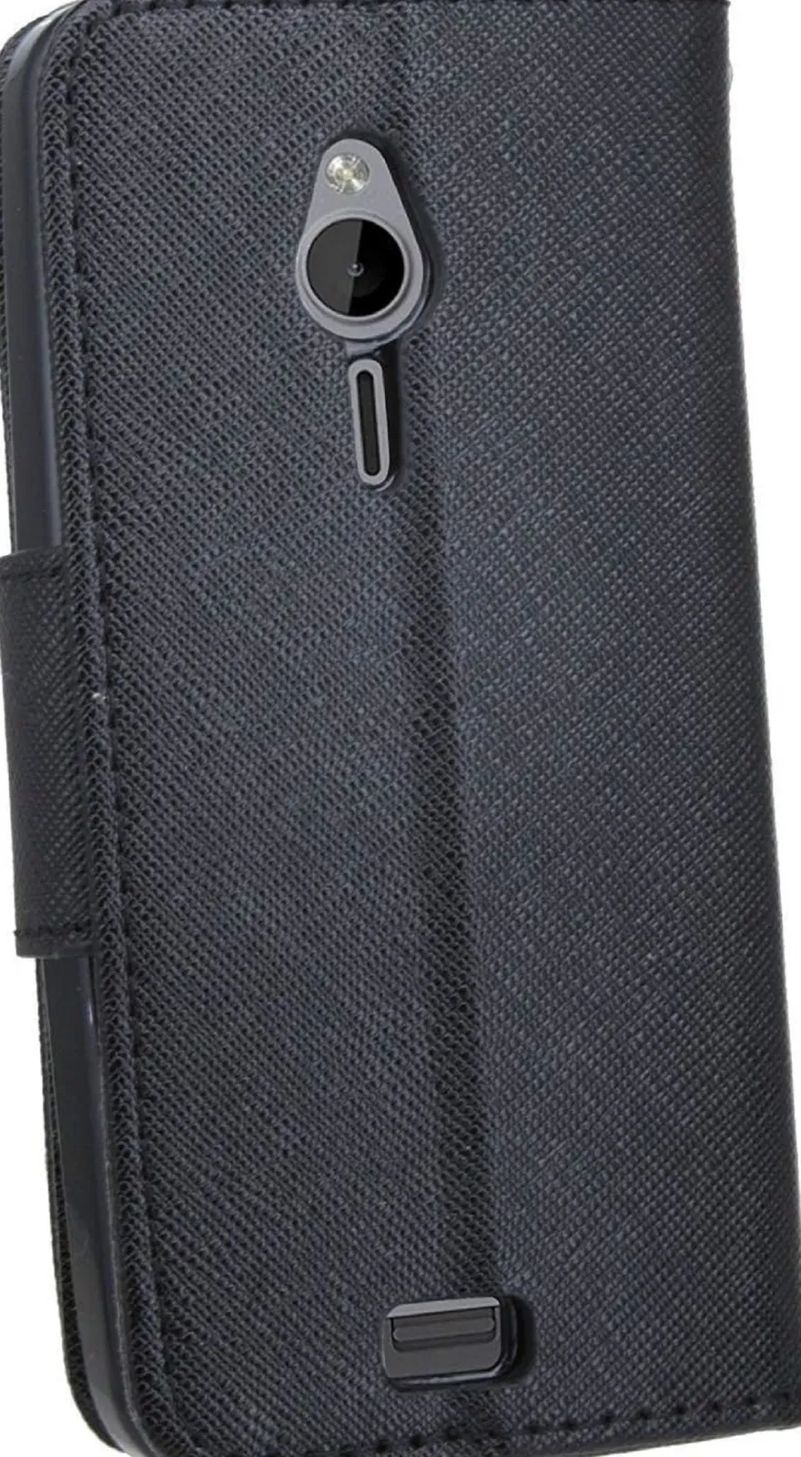 Elegantes Taschenetui kompatibel mit Nokia 230 aus schwarzem Leder im optischen