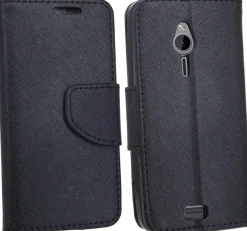 Elegantes Taschenetui kompatibel mit Nokia 230 aus schwarzem Leder im optischen