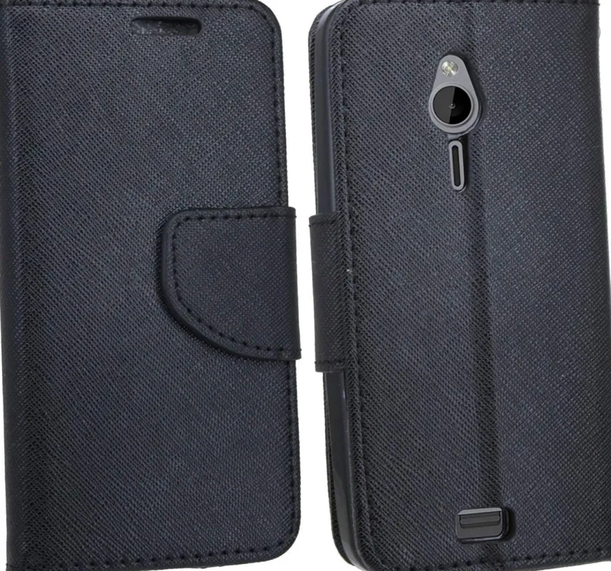 Elegantes Taschenetui kompatibel mit Nokia 230 aus schwarzem Leder im optischen
