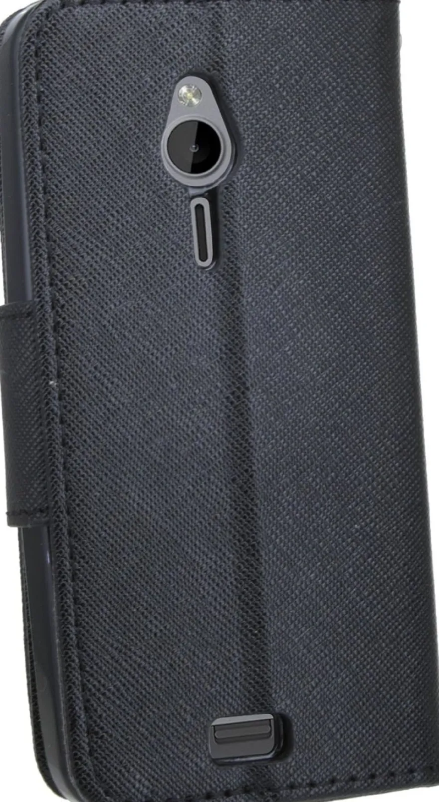 Elegantes Taschenetui kompatibel mit Nokia 230 aus schwarzem Leder im optischen