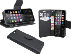 Elegantes Taschenetui kompatibel mit Nokia 230 aus schwarzem Leder im optischen