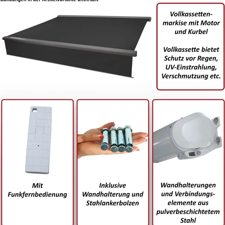 Elektrische Vollkassetten-Markise T124, 5x3m ausfahrbarer Volant