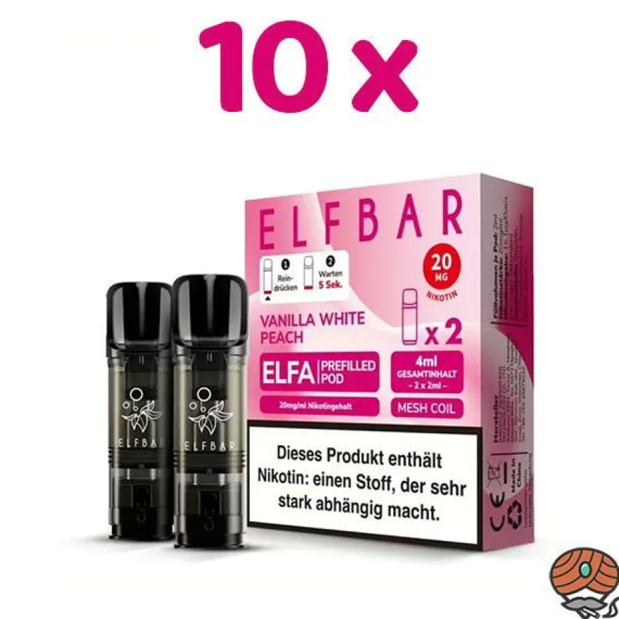 ELFBAR ELFA POD Vanilla White Peach 20mg/ml Nikotin 10x 2 Pods