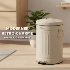 eluno Abfalleimer Vintage, Treteimer, 12 Liter Fassungsvermögen aus Metall