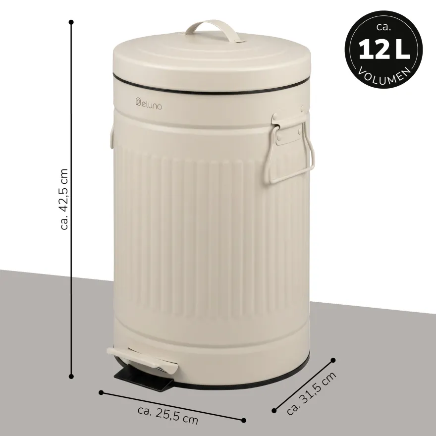 eluno Abfalleimer Vintage, Treteimer, 12 Liter Fassungsvermögen aus Metall