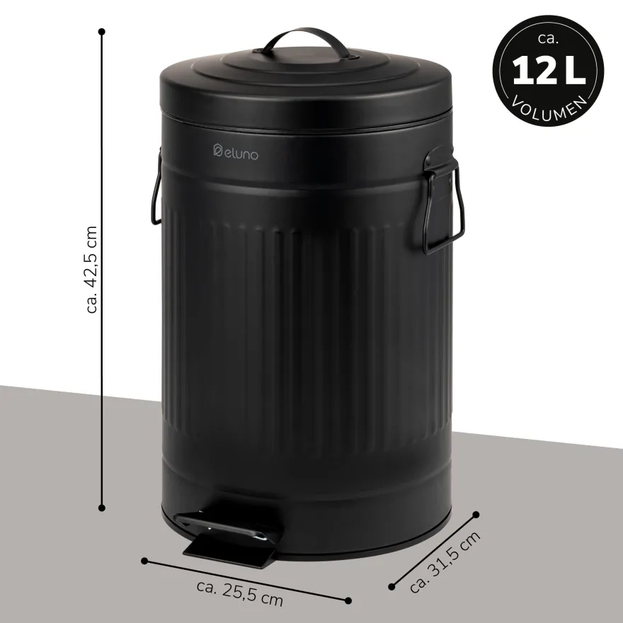 eluno Abfalleimer Vintage, Treteimer, 12 Liter Fassungsvermögen aus Metall