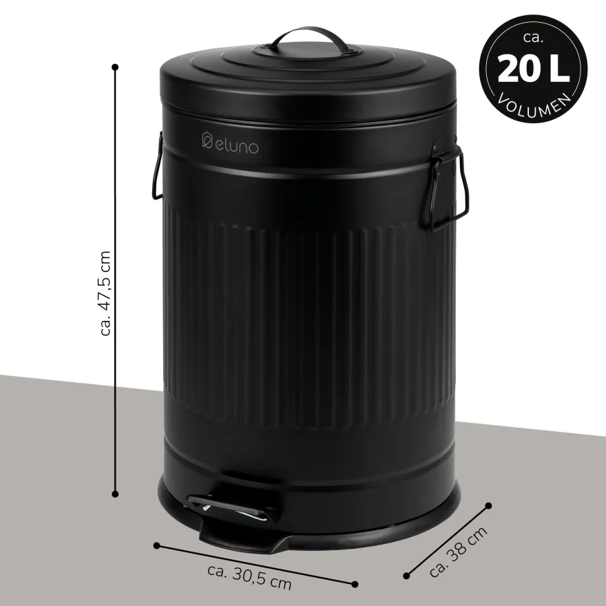 eluno Abfalleimer Vintage, Treteimer, 20 Liter aus Metall