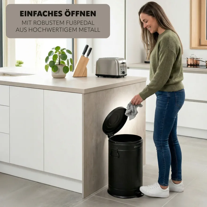 eluno Abfalleimer Vintage, Treteimer, 20 Liter aus Metall