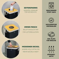 eluno Wäschetonne mit Deckel und Wäschesack eckig 50L, aus Metall