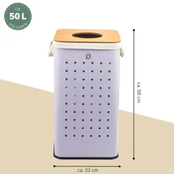 eluno Wäschetonne mit Deckel und Wäschesack eckig 50L, aus Metall