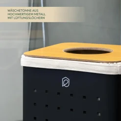 eluno Wäschetonne mit Deckel und Wäschesack eckig 50L, aus Metall
