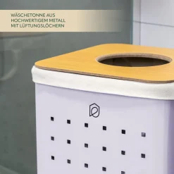 eluno Wäschetonne mit Deckel und Wäschesack eckig 50L, aus Metall