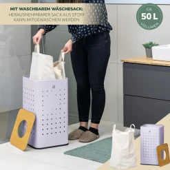 eluno Wäschetonne mit Deckel und Wäschesack eckig 50L, aus Metall