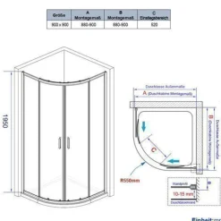 EMKE Duschkabine 90x90x195 Schiebetür Runddusche Viertelkreis Nano Dusche ESG