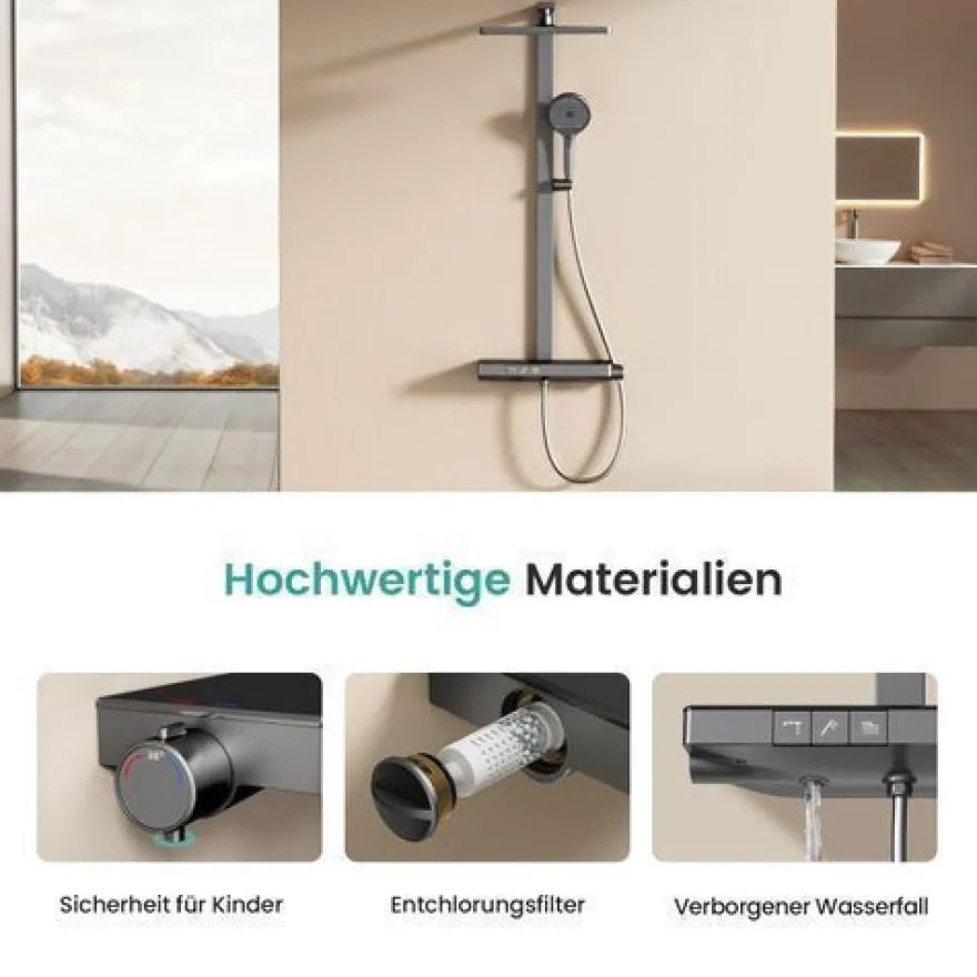 EMKE Duschsystem Mit Thermostat Duscharmatur Regendusche Duschset Dusche