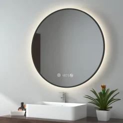 EMKE LED Badspiegel Rund Touch mit Beleuchtung Beschlagfrei Schwarz Rahmen