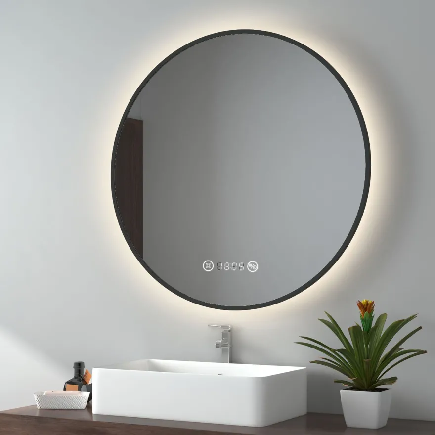 EMKE LED Badspiegel Rund Touch mit Beleuchtung Beschlagfrei Schwarz Rahmen