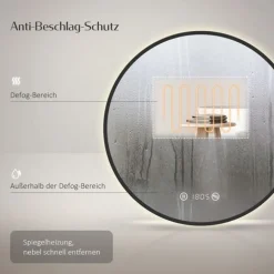 EMKE LED Badspiegel Rund Touch mit Beleuchtung Beschlagfrei Schwarz Rahmen