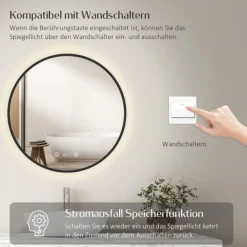 EMKE LED Badspiegel Rund Touch mit Beleuchtung Beschlagfrei Schwarz Rahmen