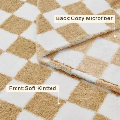 EMME Kuscheldecke Sherpa Kariert, Weiche Warme Wolldecke/Fleecedecke, Beige