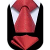 Enlision Herren Krawatte mit Einstecktuch Set - Kariert, Rot, Formell & Business